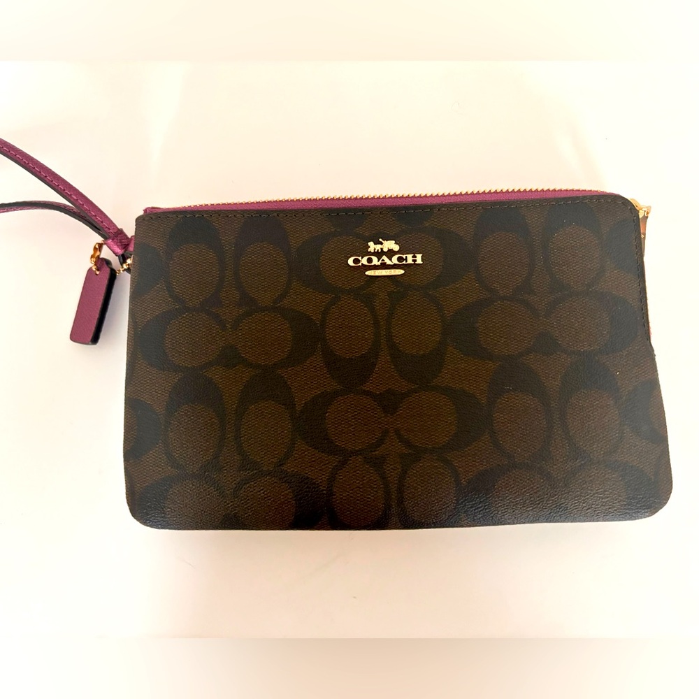 NEW COACH Signature Double Zip Wallet F16109 in Brown Mettallic Berry